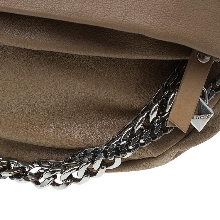 Pre Owned Jimmy Choo Beige Leather Large Biker Saddle Chain Crossbody Bag