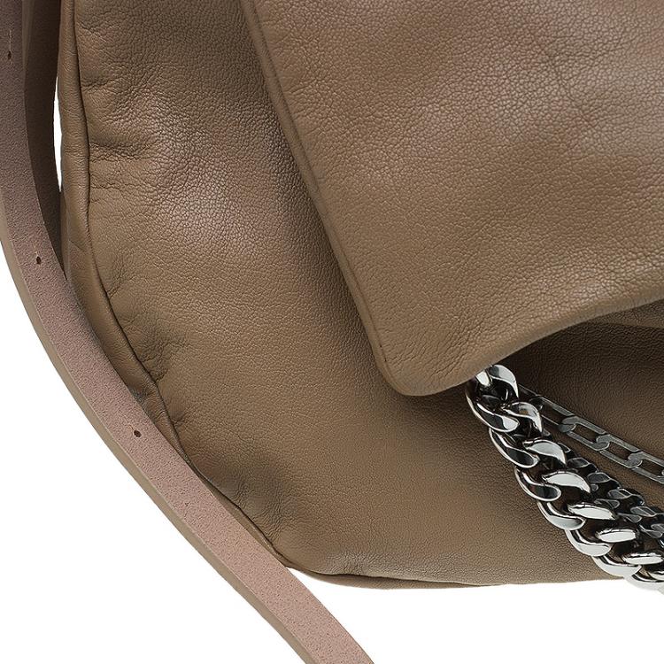 Pre Owned Jimmy Choo Beige Leather Large Biker Saddle Chain Crossbody Bag