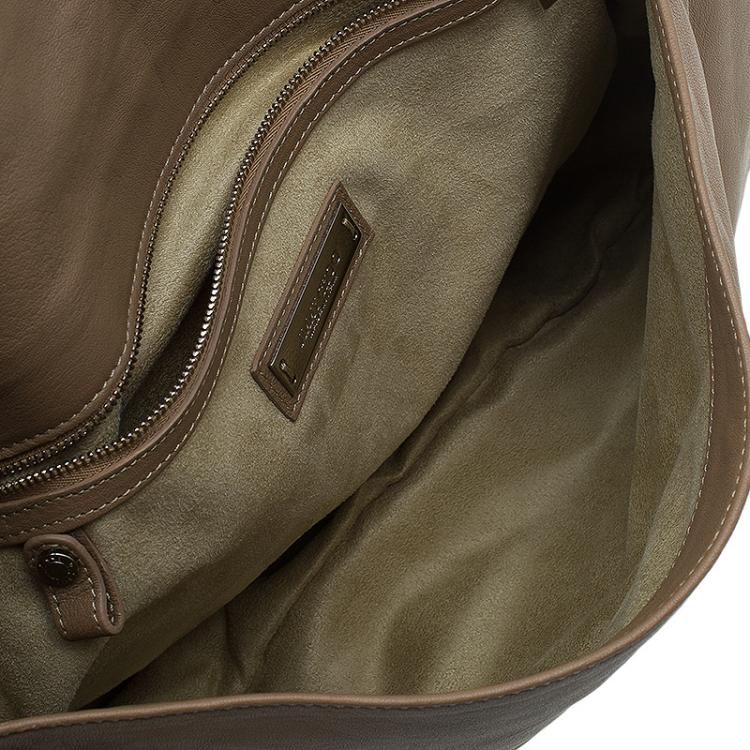 Pre Owned Jimmy Choo Beige Leather Large Biker Saddle Chain Crossbody Bag