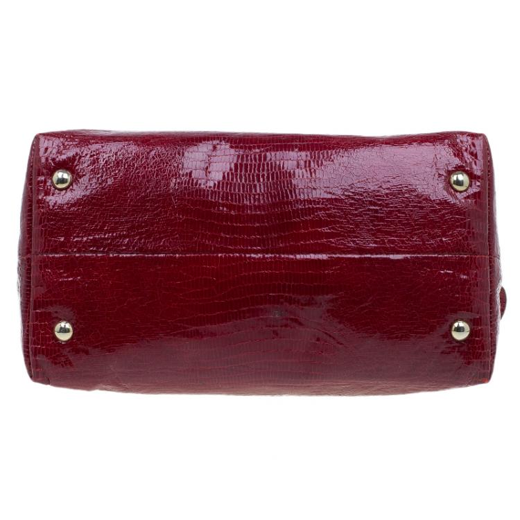 Pre Owned Jimmy Choo Red Lizard Embossed Patent Leather Rhea Shopper Tote