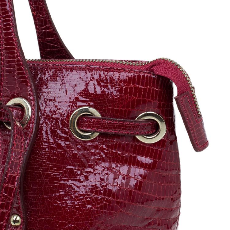Pre Owned Jimmy Choo Red Lizard Embossed Patent Leather Rhea Shopper Tote