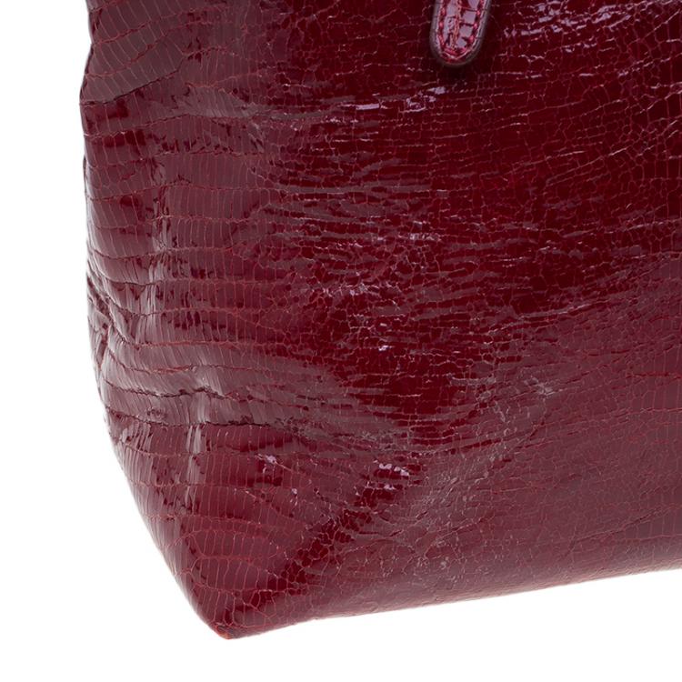 Pre Owned Jimmy Choo Red Lizard Embossed Patent Leather Rhea Shopper Tote