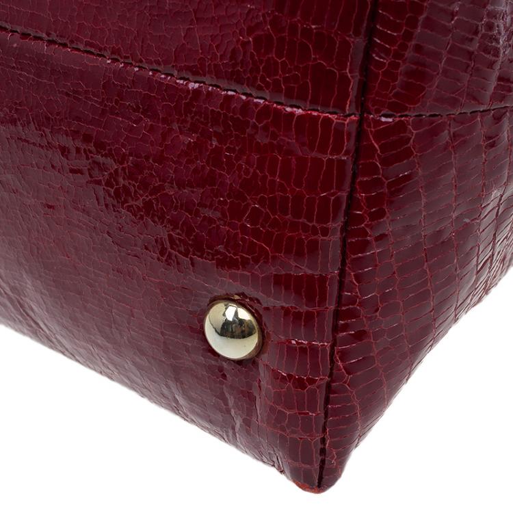 Pre Owned Jimmy Choo Red Lizard Embossed Patent Leather Rhea Shopper Tote