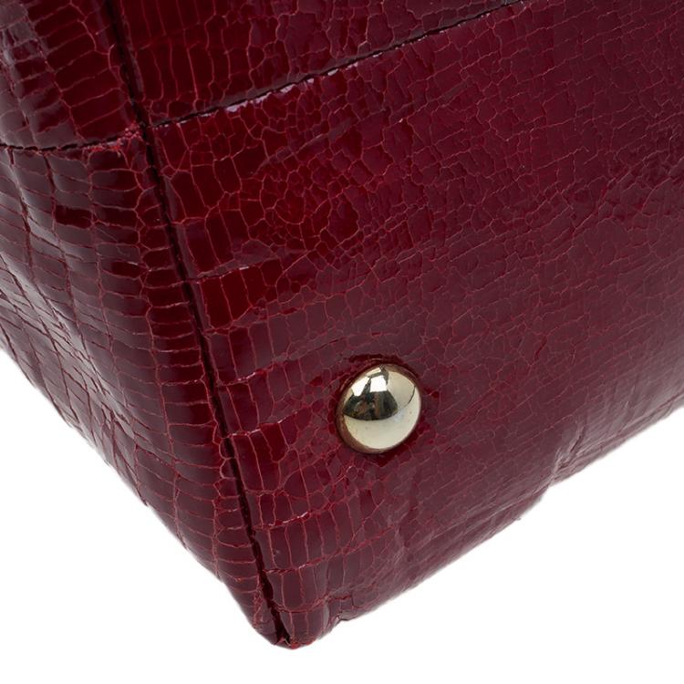Pre Owned Jimmy Choo Red Lizard Embossed Patent Leather Rhea Shopper Tote