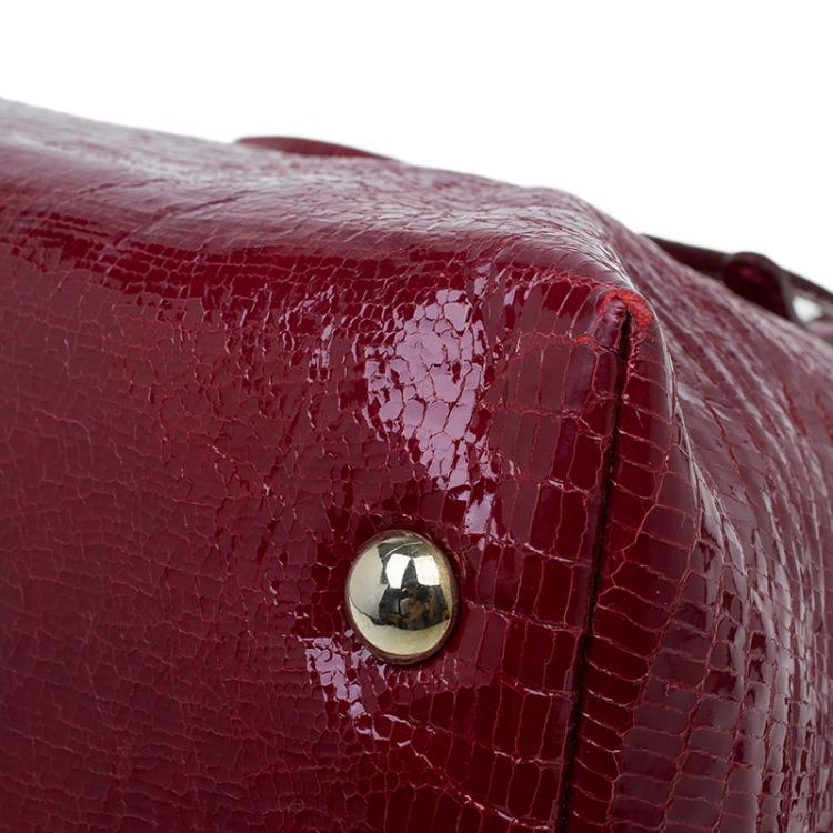 Pre Owned Jimmy Choo Red Lizard Embossed Patent Leather Rhea Shopper Tote