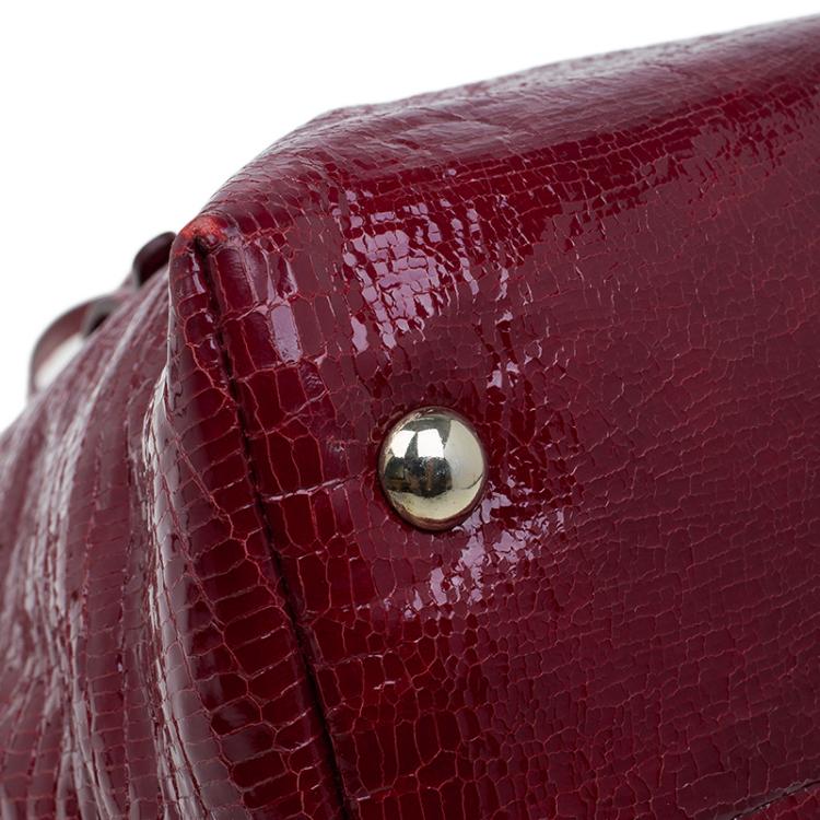 Pre Owned Jimmy Choo Red Lizard Embossed Patent Leather Rhea Shopper Tote