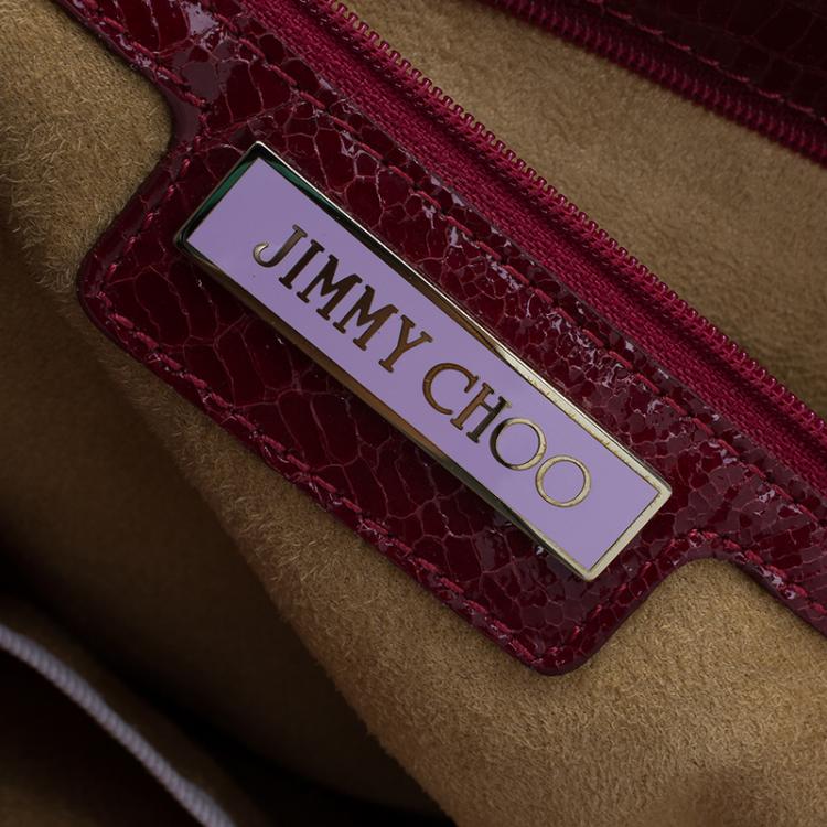 Pre Owned Jimmy Choo Red Lizard Embossed Patent Leather Rhea Shopper Tote