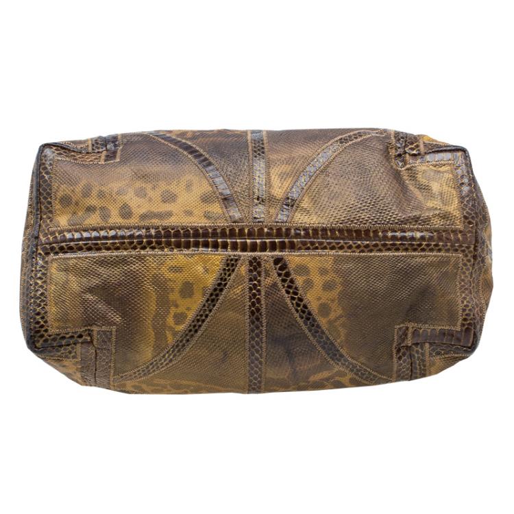 مملوكة مسبقًا Jimmy Choo Brown Lizard/Snakeskin Patchwork Saba Hobo