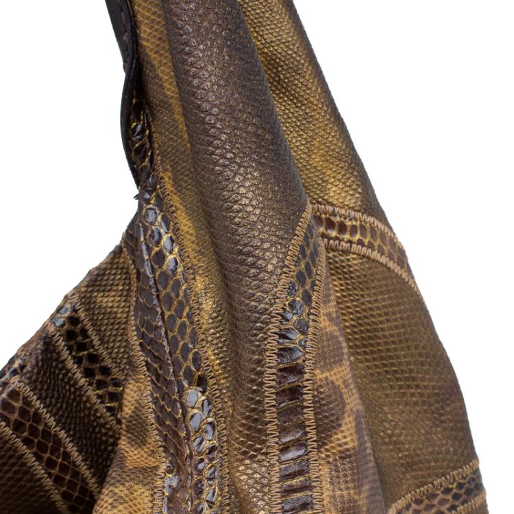 مملوكة مسبقًا Jimmy Choo Brown Lizard/Snakeskin Patchwork Saba Hobo