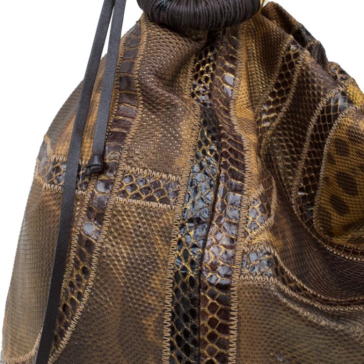 مملوكة مسبقًا Jimmy Choo Brown Lizard/Snakeskin Patchwork Saba Hobo