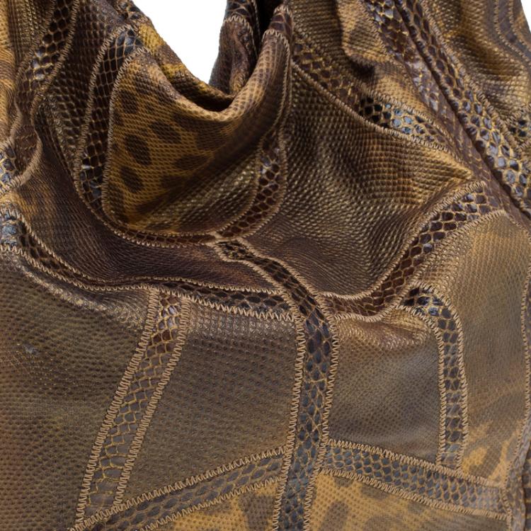 مملوكة مسبقًا Jimmy Choo Brown Lizard/Snakeskin Patchwork Saba Hobo