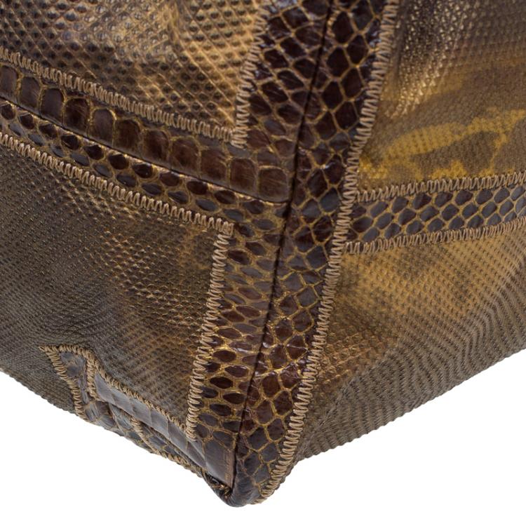 مملوكة مسبقًا Jimmy Choo Brown Lizard/Snakeskin Patchwork Saba Hobo