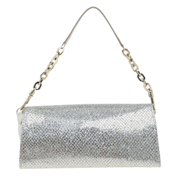 Pre Owned Jimmy Choo Gold Glitter Leather Clutch Bag