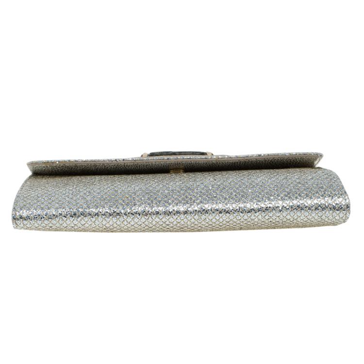Pre Owned Jimmy Choo Gold Glitter Leather Clutch Bag