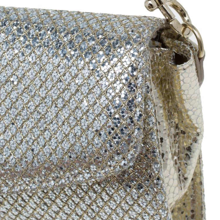 Pre Owned Jimmy Choo Gold Glitter Leather Clutch Bag