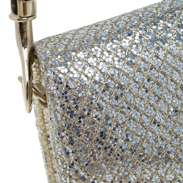 Pre Owned Jimmy Choo Gold Glitter Leather Clutch Bag