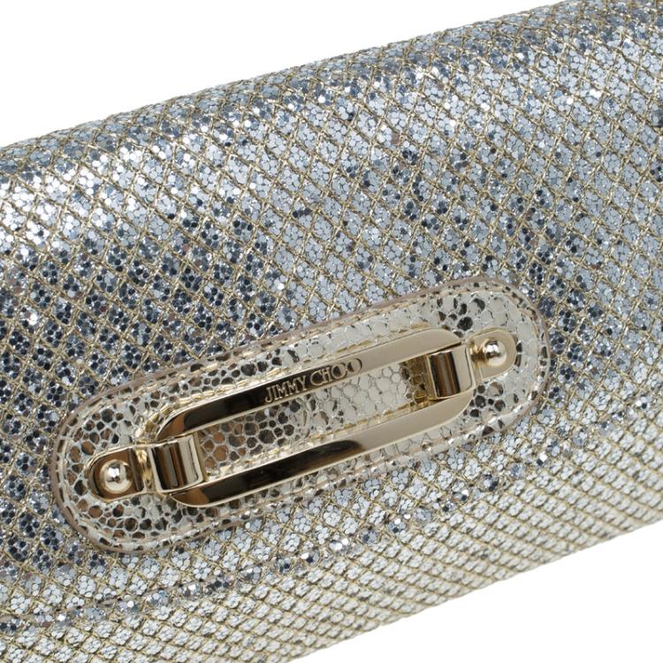 Pre Owned Jimmy Choo Gold Glitter Leather Clutch Bag