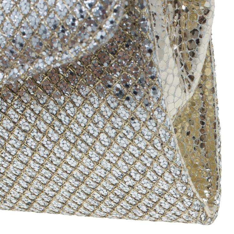 Pre Owned Jimmy Choo Gold Glitter Leather Clutch Bag