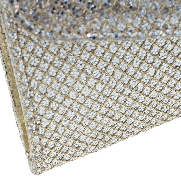 Pre Owned Jimmy Choo Gold Glitter Leather Clutch Bag