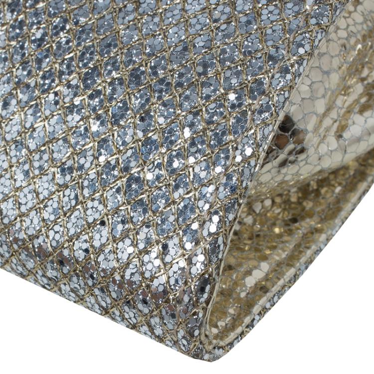 Pre Owned Jimmy Choo Gold Glitter Leather Clutch Bag