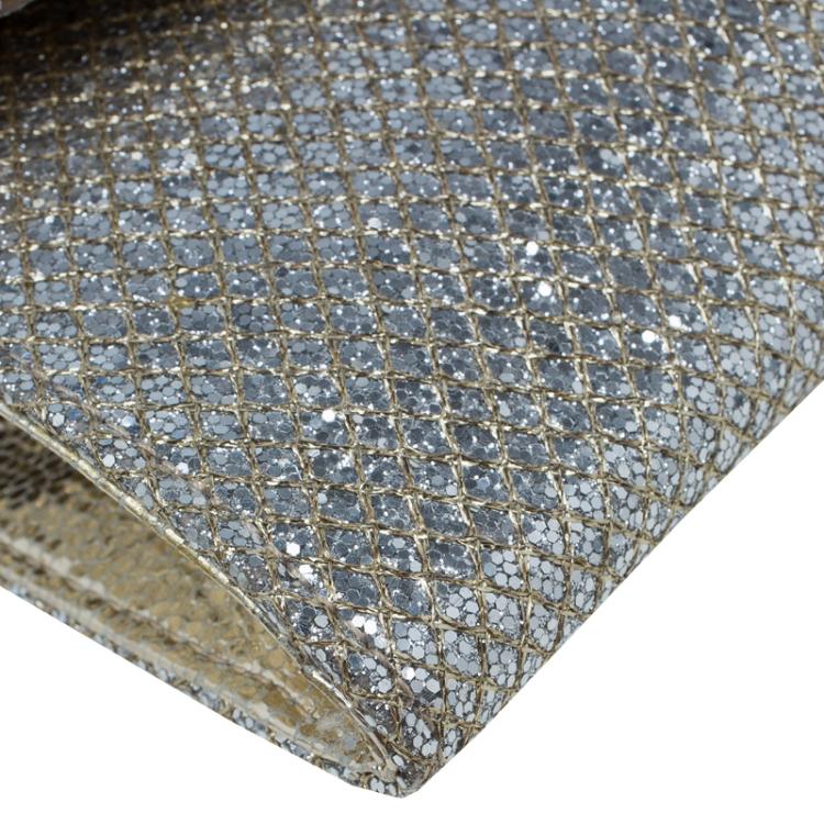Pre Owned Jimmy Choo Gold Glitter Leather Clutch Bag