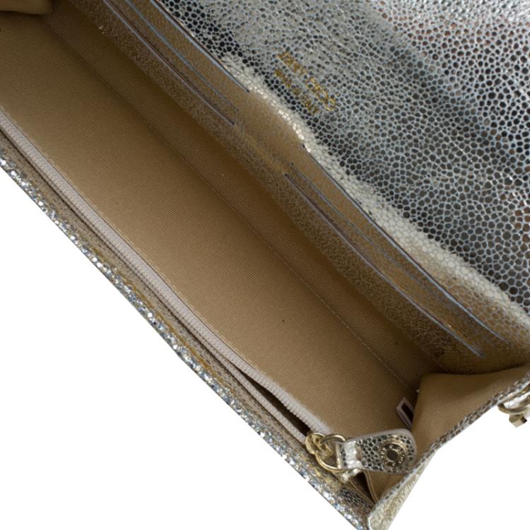 Pre Owned Jimmy Choo Gold Glitter Leather Clutch Bag