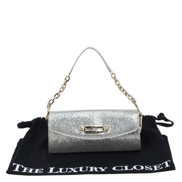 Pre Owned Jimmy Choo Gold Glitter Leather Clutch Bag