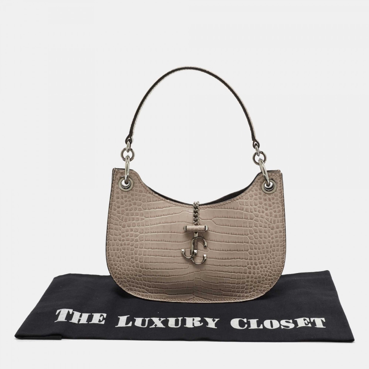 Pre Owned Jimmy Choo Taupe Croc Embossed Leather Varenne Hobo