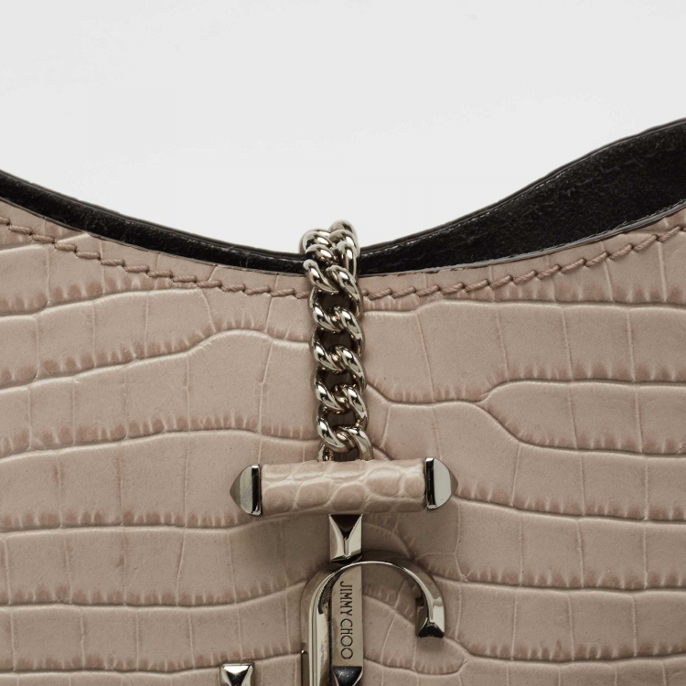 Pre Owned Jimmy Choo Taupe Croc Embossed Leather Varenne Hobo
