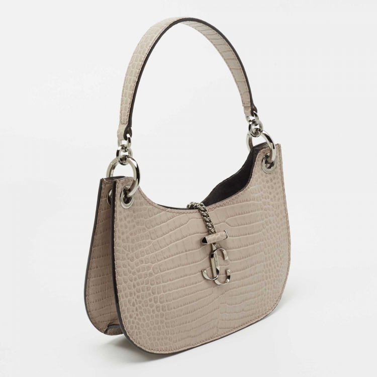 Pre Owned Jimmy Choo Taupe Croc Embossed Leather Varenne Hobo