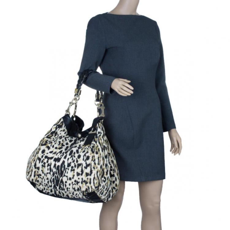 Pre Owned Jimmy Choo Black Trim Leopard Print Large Tote