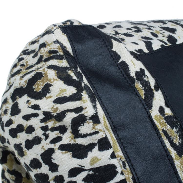Pre Owned Jimmy Choo Black Trim Leopard Print Large Tote