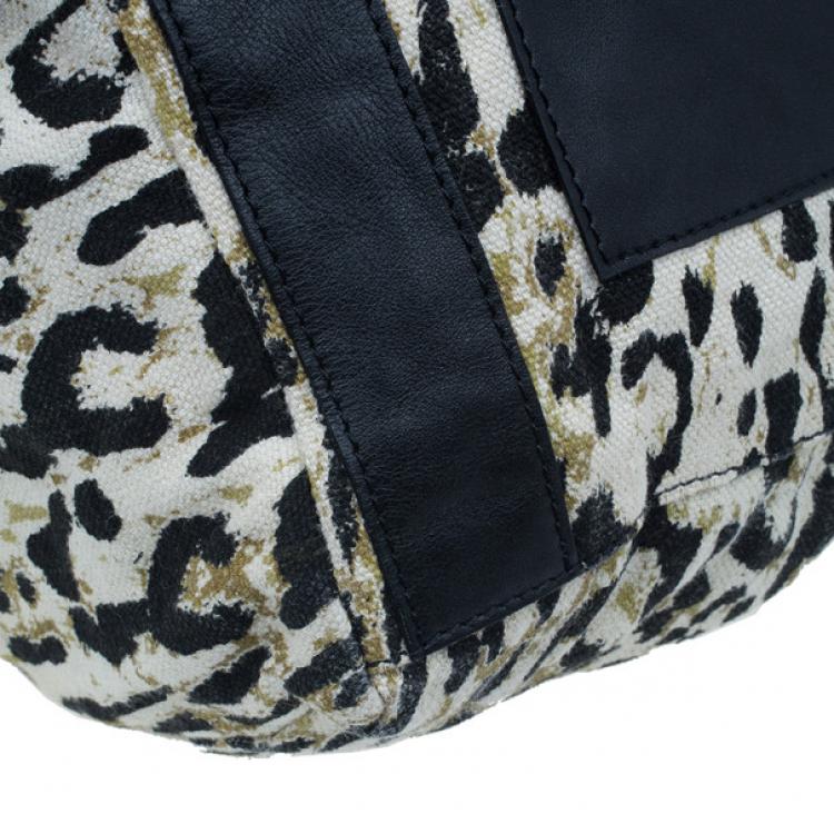 Pre Owned Jimmy Choo Black Trim Leopard Print Large Tote