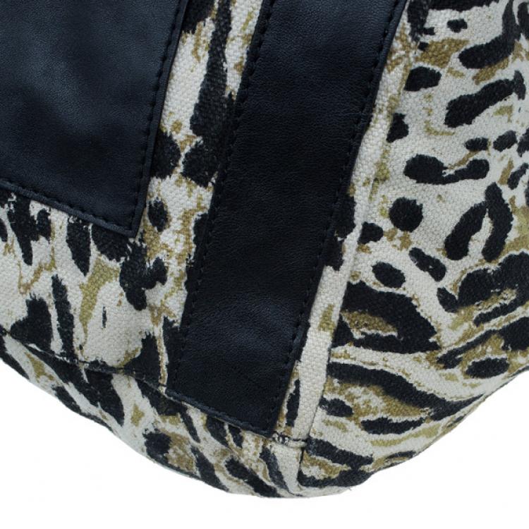 Pre Owned Jimmy Choo Black Trim Leopard Print Large Tote