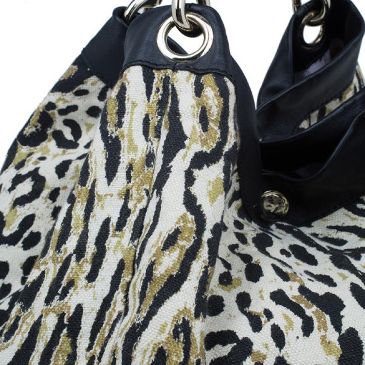 Pre Owned Jimmy Choo Black Trim Leopard Print Large Tote