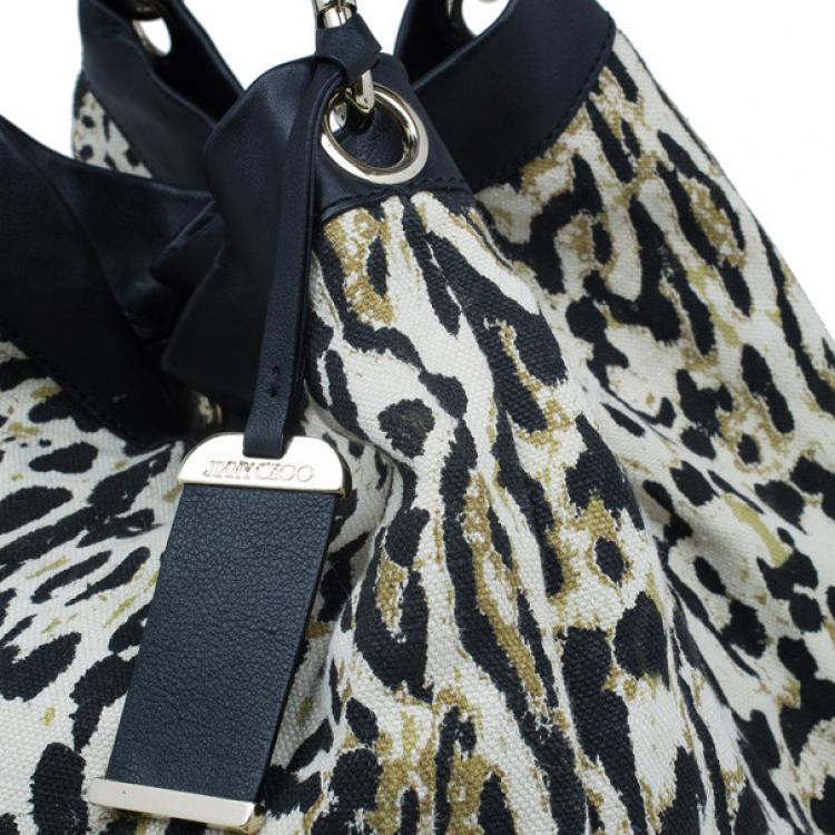 Pre Owned Jimmy Choo Black Trim Leopard Print Large Tote