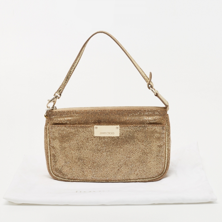 Pre Owned Jimmy Choo Gold Glitter Pochette Bag