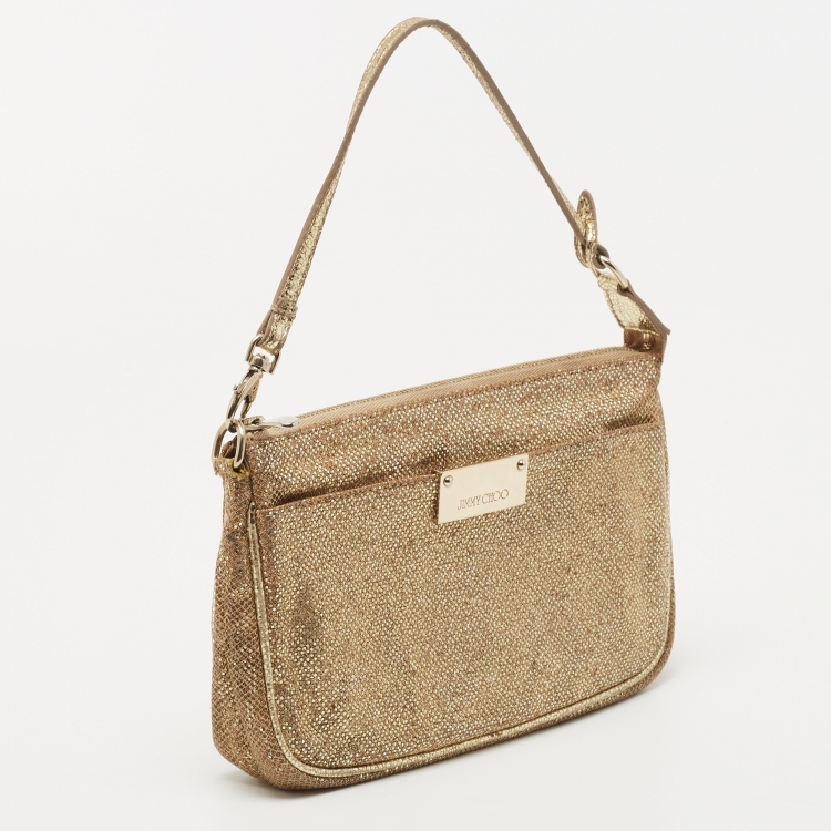 Pre Owned Jimmy Choo Gold Glitter Pochette Bag