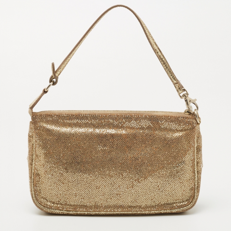 Pre Owned Jimmy Choo Gold Glitter Pochette Bag