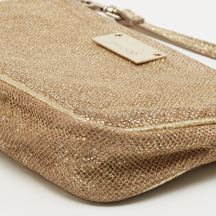 Pre Owned Jimmy Choo Gold Glitter Pochette Bag