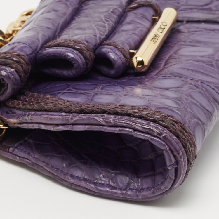 Pre Owned Jimmy Choo Purple Crocodile Flap Chain Clutch 