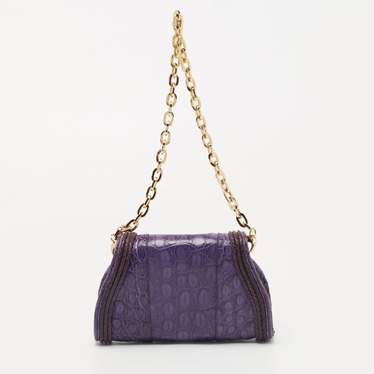 Pre Owned Jimmy Choo Purple Crocodile Flap Chain Clutch 