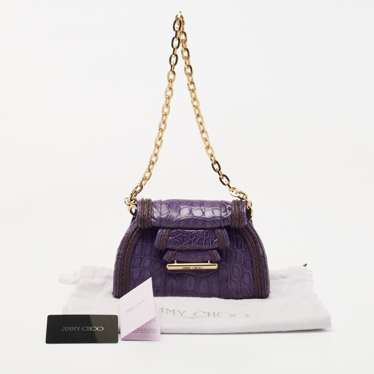 Pre Owned Jimmy Choo Purple Crocodile Flap Chain Clutch 