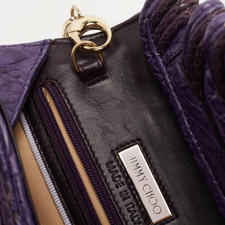 Pre Owned Jimmy Choo Purple Crocodile Flap Chain Clutch 