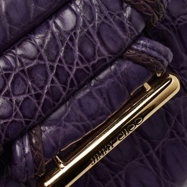 Pre Owned Jimmy Choo Purple Crocodile Flap Chain Clutch 