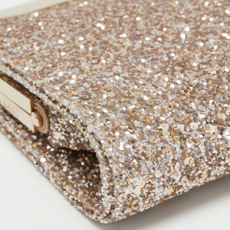 Pre Owned Jimmy Choo Gold Glitter Fabric Camille Clutch