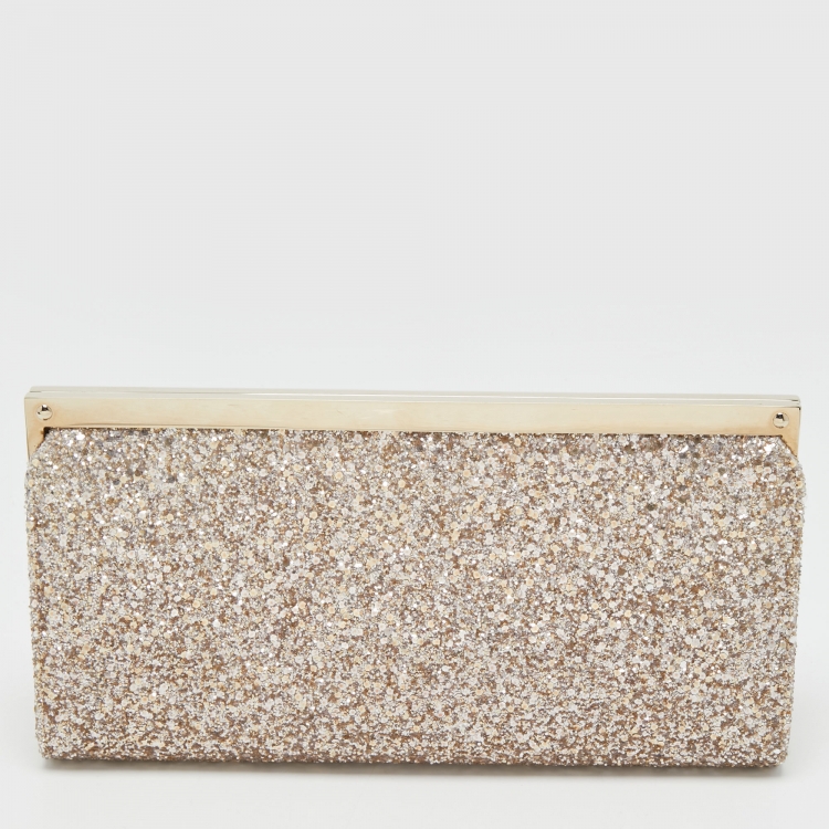 Pre Owned Jimmy Choo Gold Glitter Fabric Camille Clutch