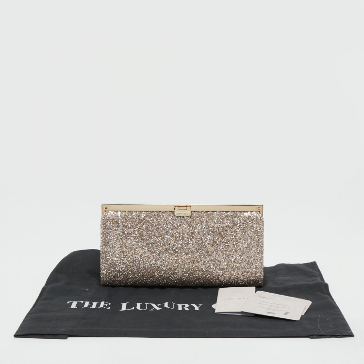 Pre Owned Jimmy Choo Gold Glitter Fabric Camille Clutch