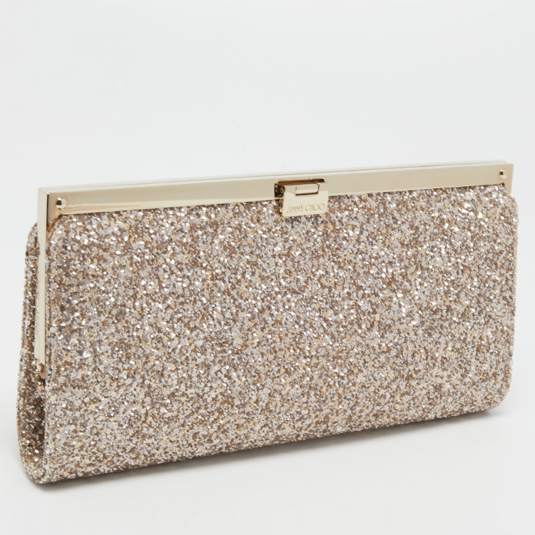 Pre Owned Jimmy Choo Gold Glitter Fabric Camille Clutch
