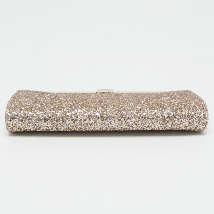 Pre Owned Jimmy Choo Gold Glitter Fabric Camille Clutch